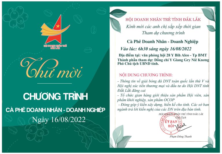 CHƯƠNG TRÌNH CÀ PHÊ DOANH NHÂN NGÀY 16 THÁNG 8(SÁNG MAI)